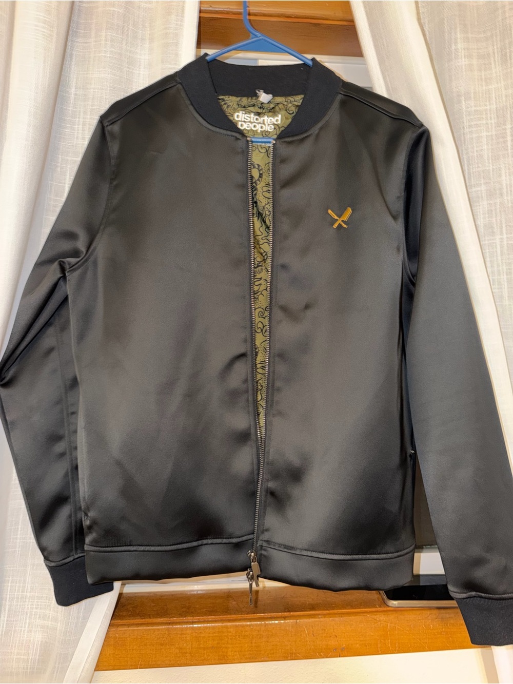 Distorted People Men's Black Satin Bomber Jacket